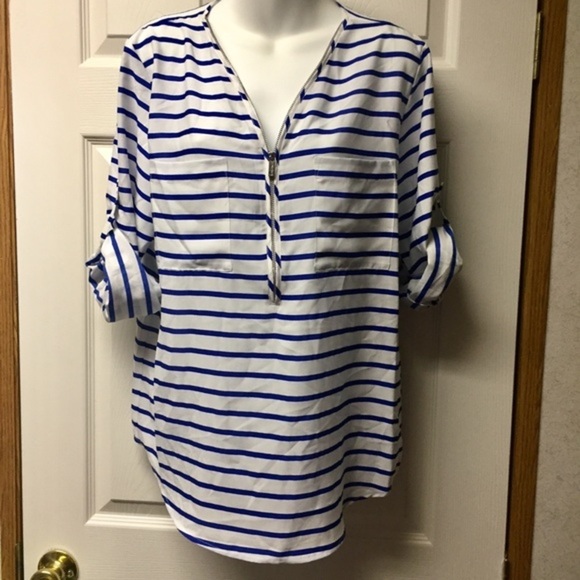 Calvin‎ Klein white blue stripe half zip tunic top - Picture 1 of 6
